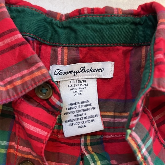 Tommy Bahama Red & Green Plaid Dress Shirt with Collar – Size 5/6 - Picture 2 of 5